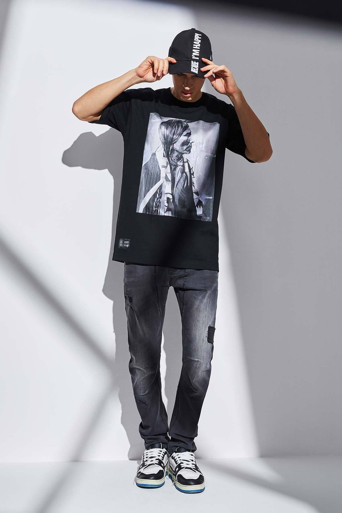 T-Shirt noir coton avec patch soie "Californian Native"