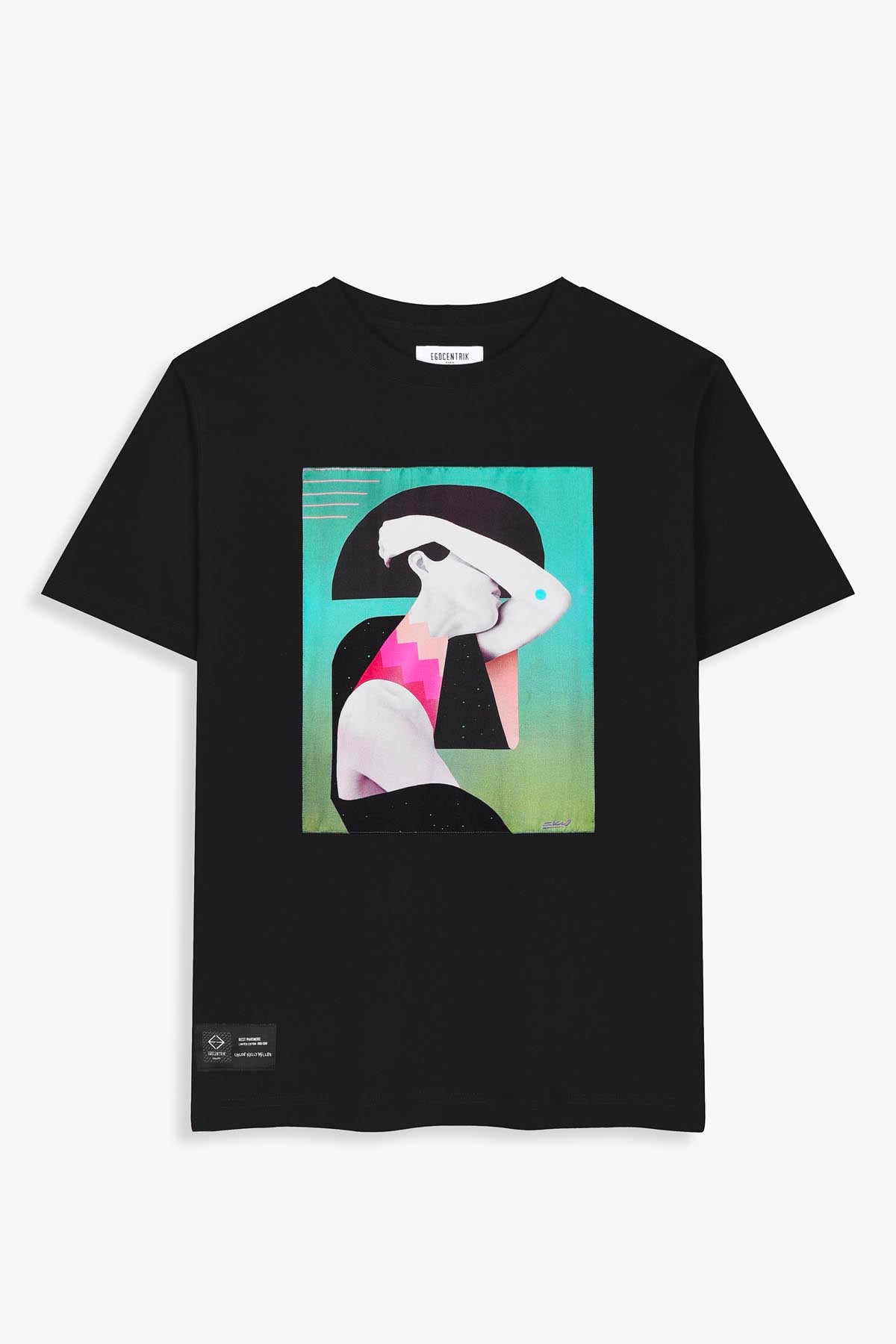 T-Shirt noir Oversized patch soie "Geisha"