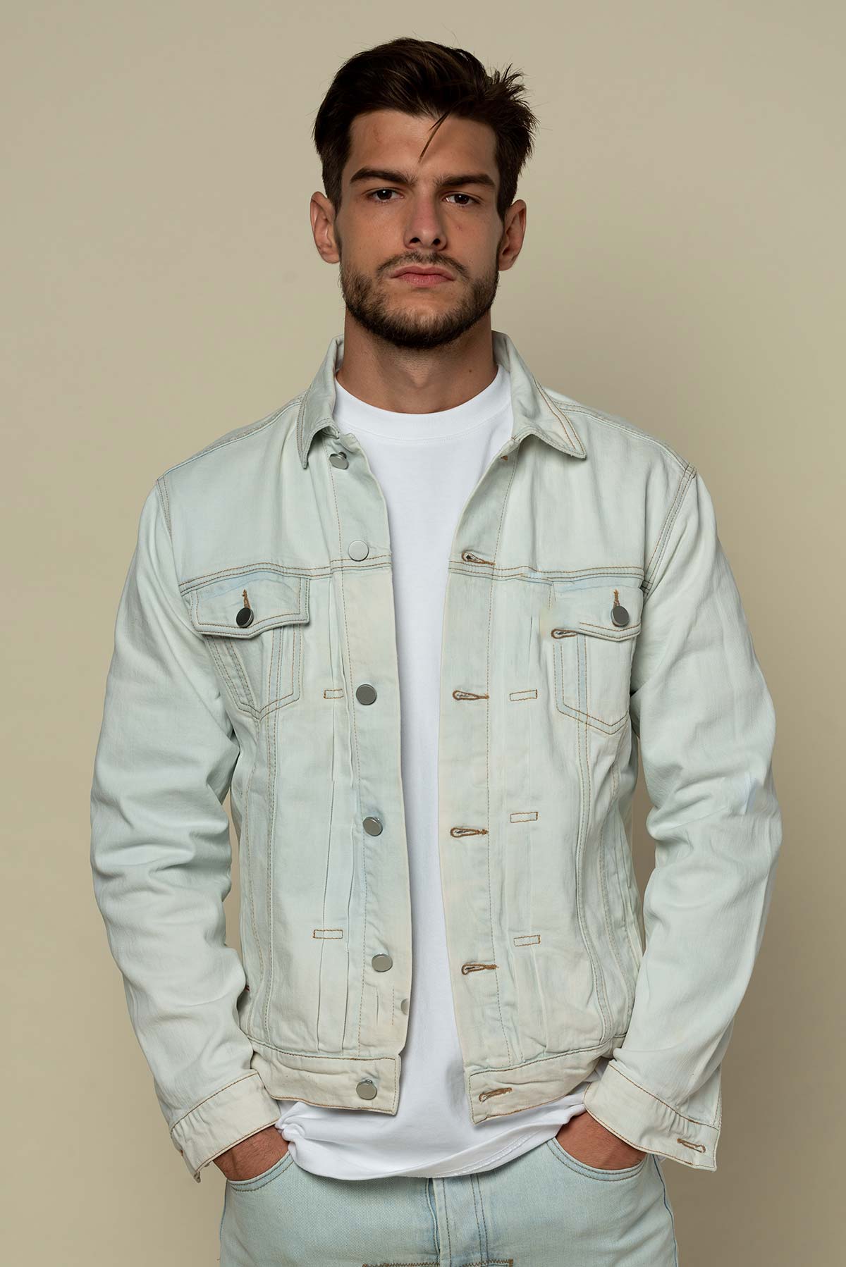 Veste Homme en jean used bleu clair