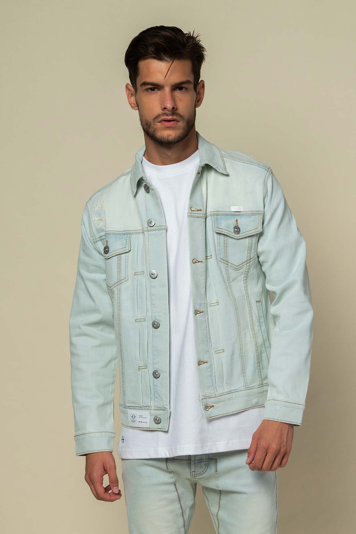 Veste Homme en jean used bleu clair